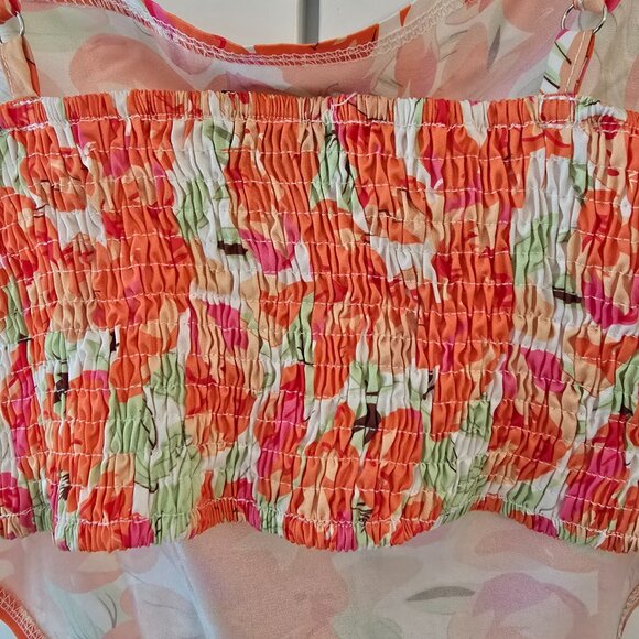 Cider Women’s Floral Tank Sz Large L Crop Top Spaghetti Straps Orange Pink - Picture 5 of 7
